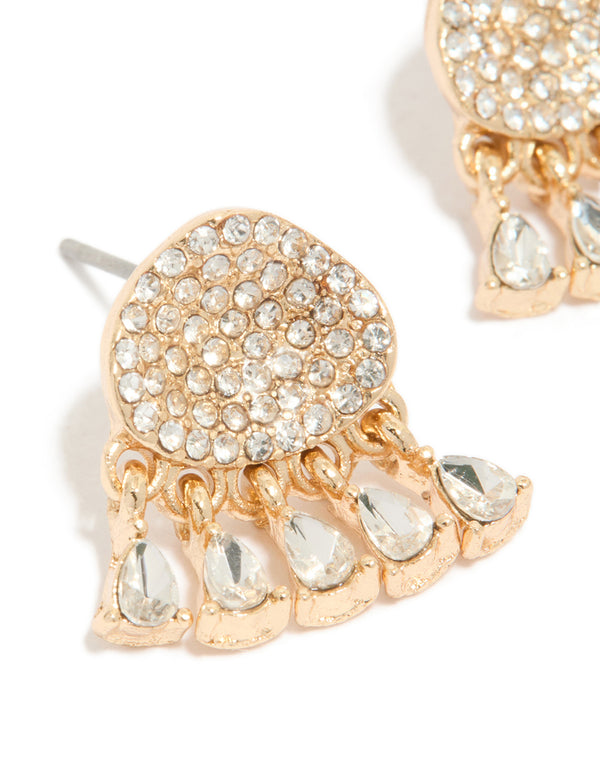 Gold Diamante Jellyfish Stud Earrings
