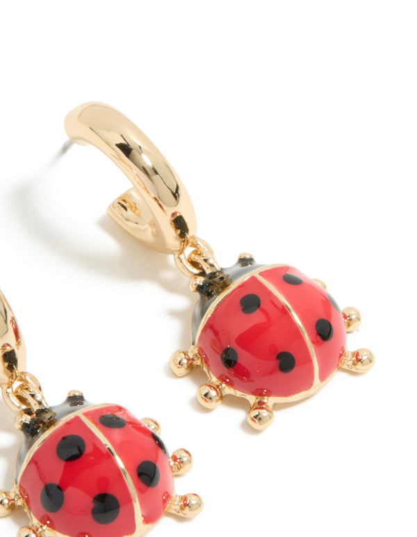 Gold Ladybug Huggie Earrings
