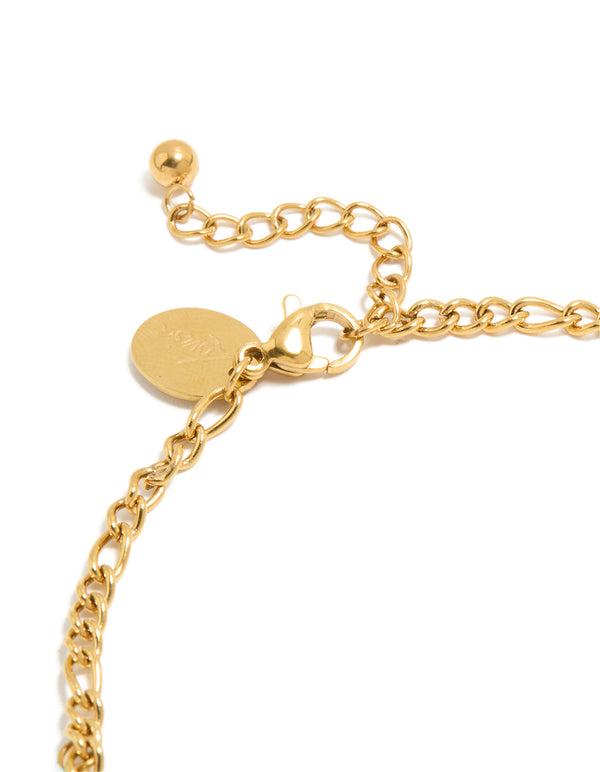 Waterproof Gold Plated Stainless Steel Aqua Beaded & Cubic Zirconia Droplets Anklet