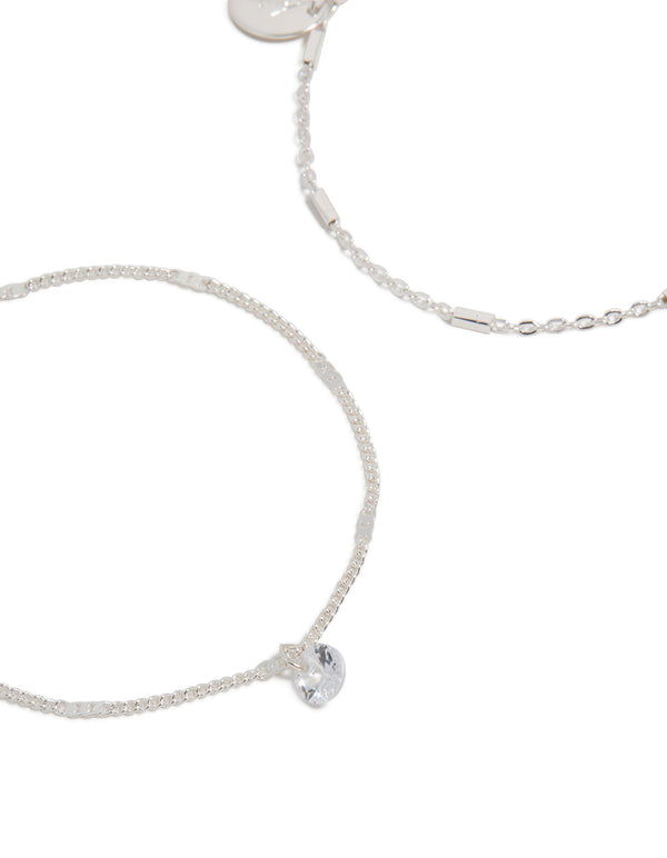 Crafted from silver cubic zirconia drop and chain bracelets in 2-pack close up view