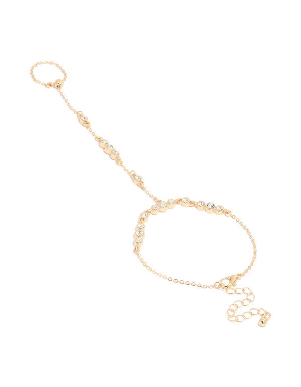 Showcasing a gold adjustable hand chain front view