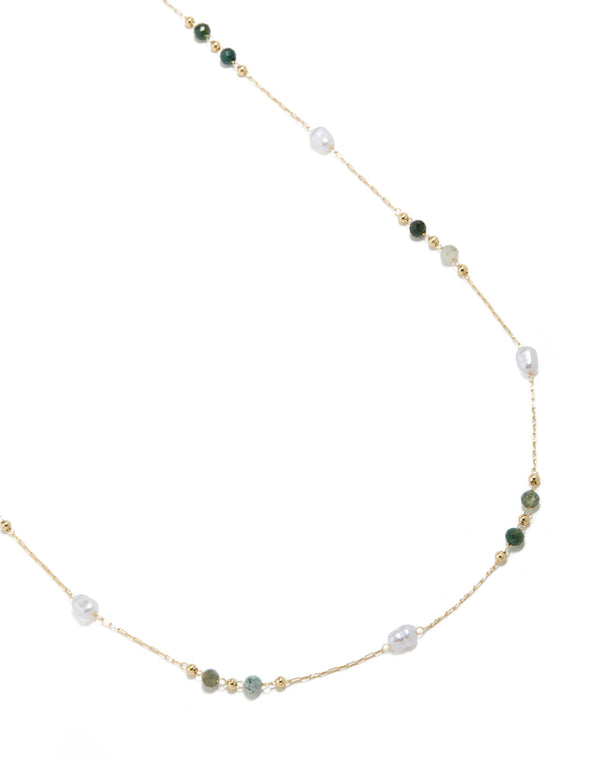Gold Plated Multicoloured Semi Precious Stone & Pearl Waist Chain