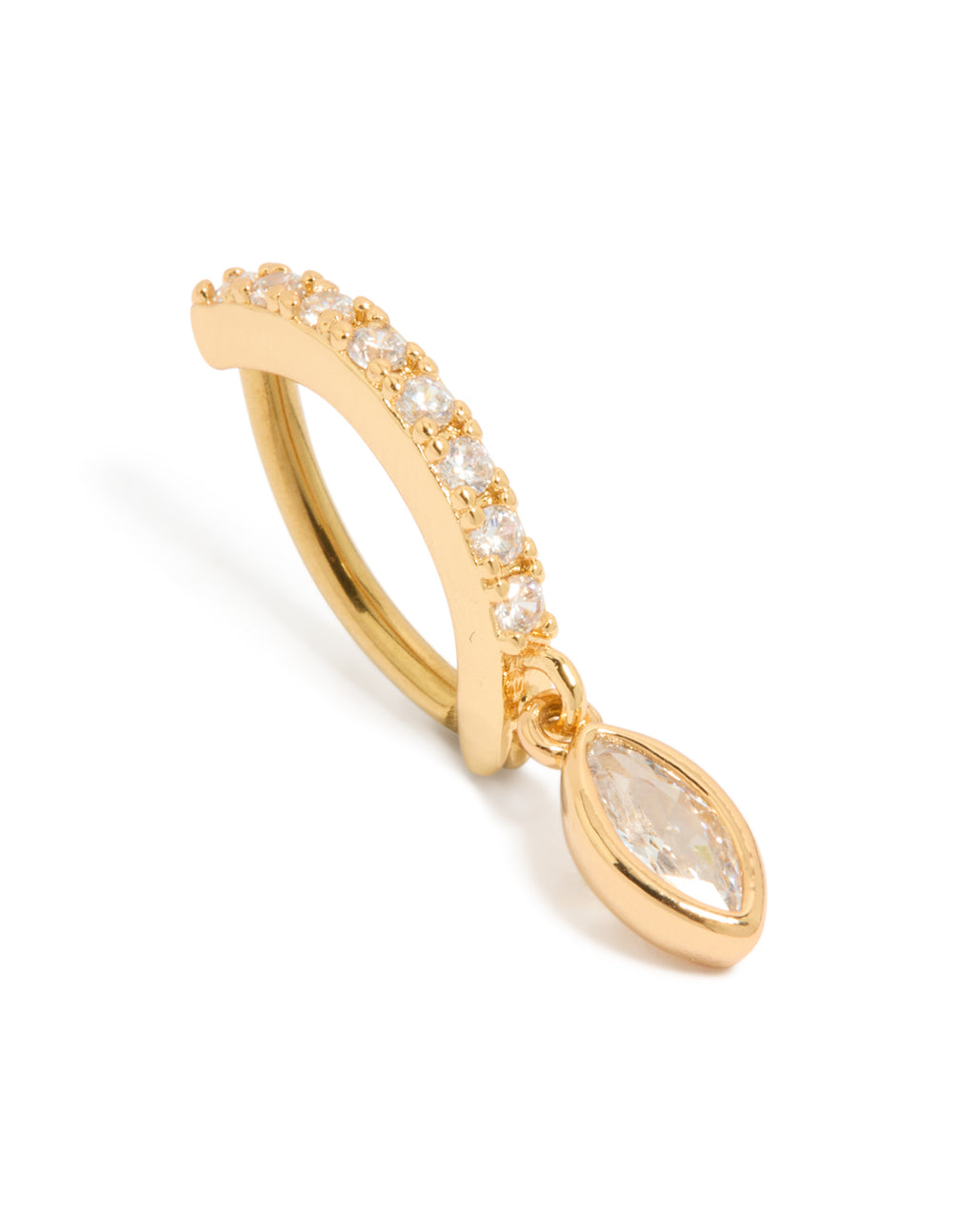 Showcasing a bar charm with cubic zirconia in surgical steel crafted from gold plated material front view