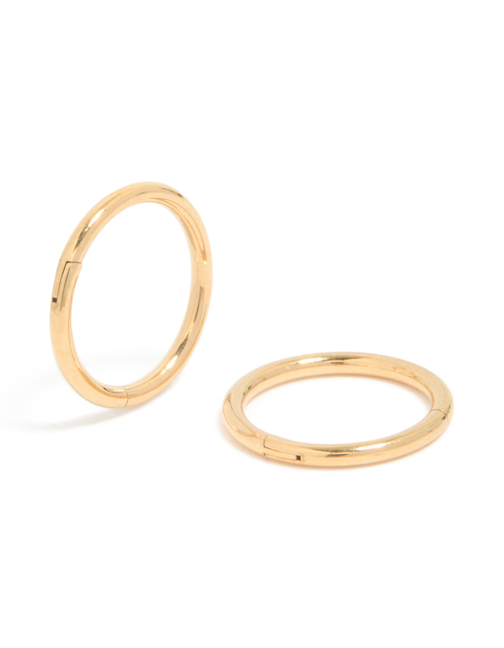Showcasing chunky hoop sleeper earrings in gold plated titanium front view