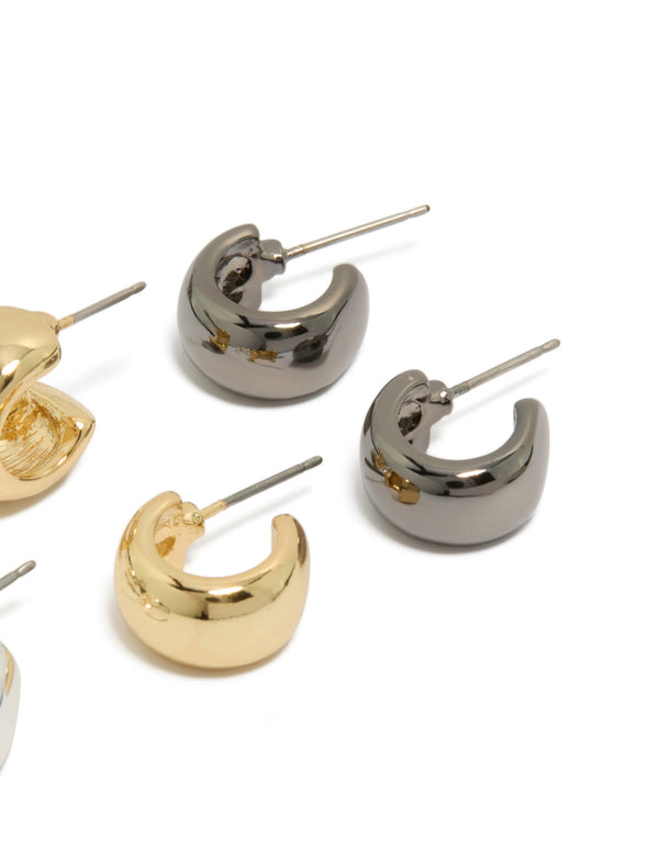 Mixed Metal Plated Small Round Open Hoop Earrings 3-Pack