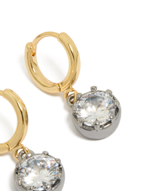 Mixed Metal Plated Cubic Zirconia Huggie Drop Earrings