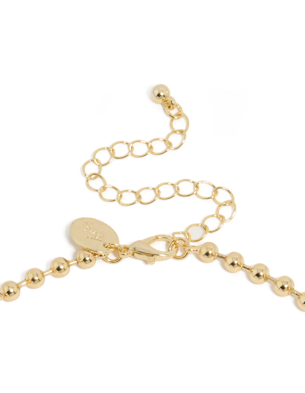 Detailed view of gold plated double cubic zirconia teardrop pendant necklace clasp detail view