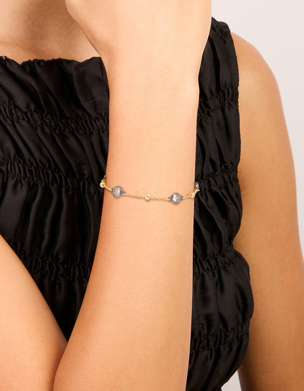 Mixed Metal Plated Cubic Zirconia Stone & Ball Chain Bracelet