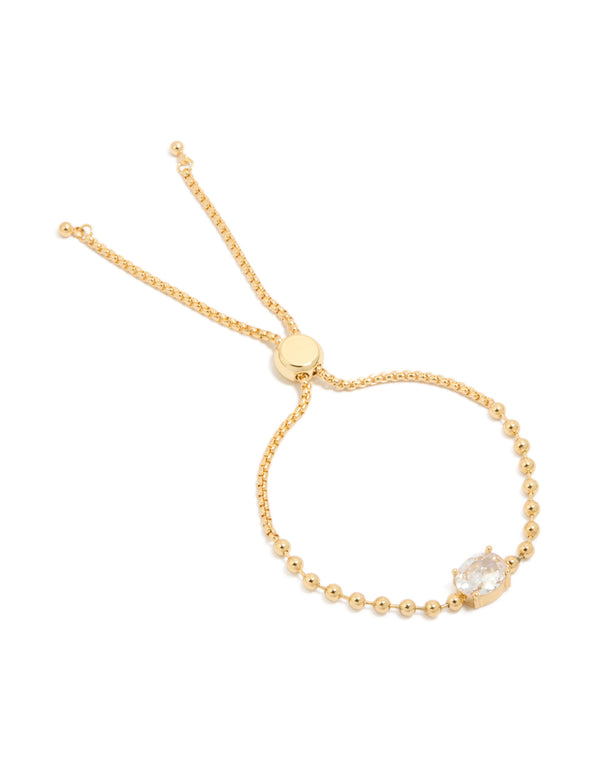 Gold Ball & Cubic Zirconia Oval Toggle Chain Bracelet