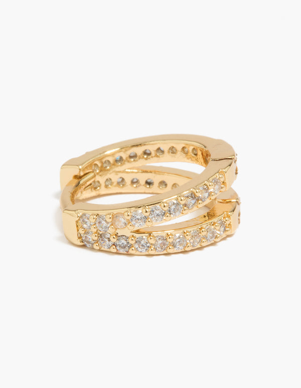 Gold Plated Pavé Cubic Zirconia Layered Huggie Earrings