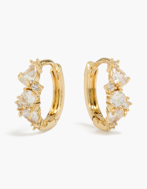Gold Plated Cubic Zirconia Huggie & Stud Earrings 2-Pack