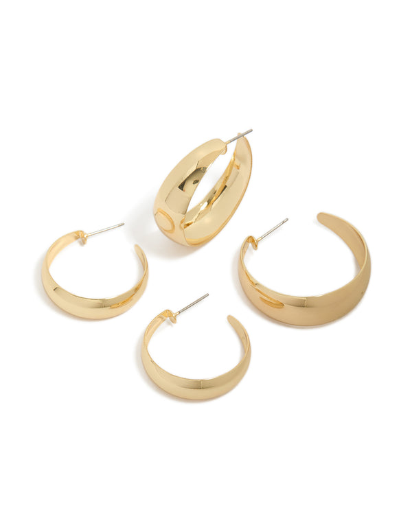 Presenting gold plated medium hoop earrings in a 2-pack front view