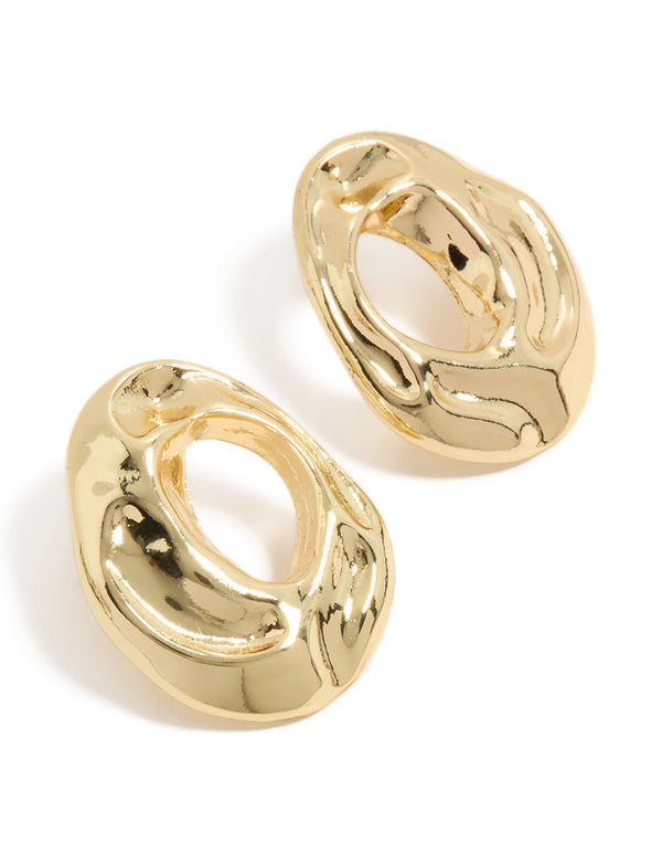 Beautifully crafted open organic circle stud earrings with gold plated finish front view
