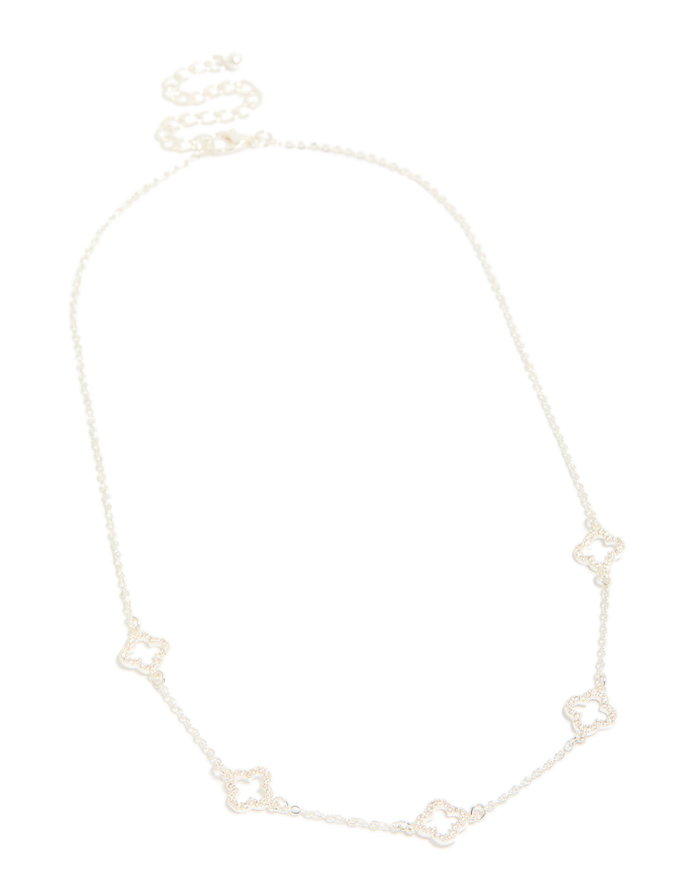 Silver Plated Cubic Zirconia Flower Charms Necklace