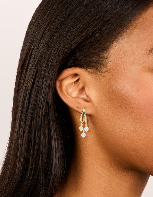 Gold Plated Cubic Zirconia Double Drop Hoop Earrings