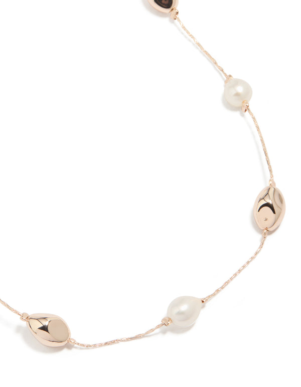 Rose Gold Plated Molten Beads & Freshwater Pearls Adjustable Necklace