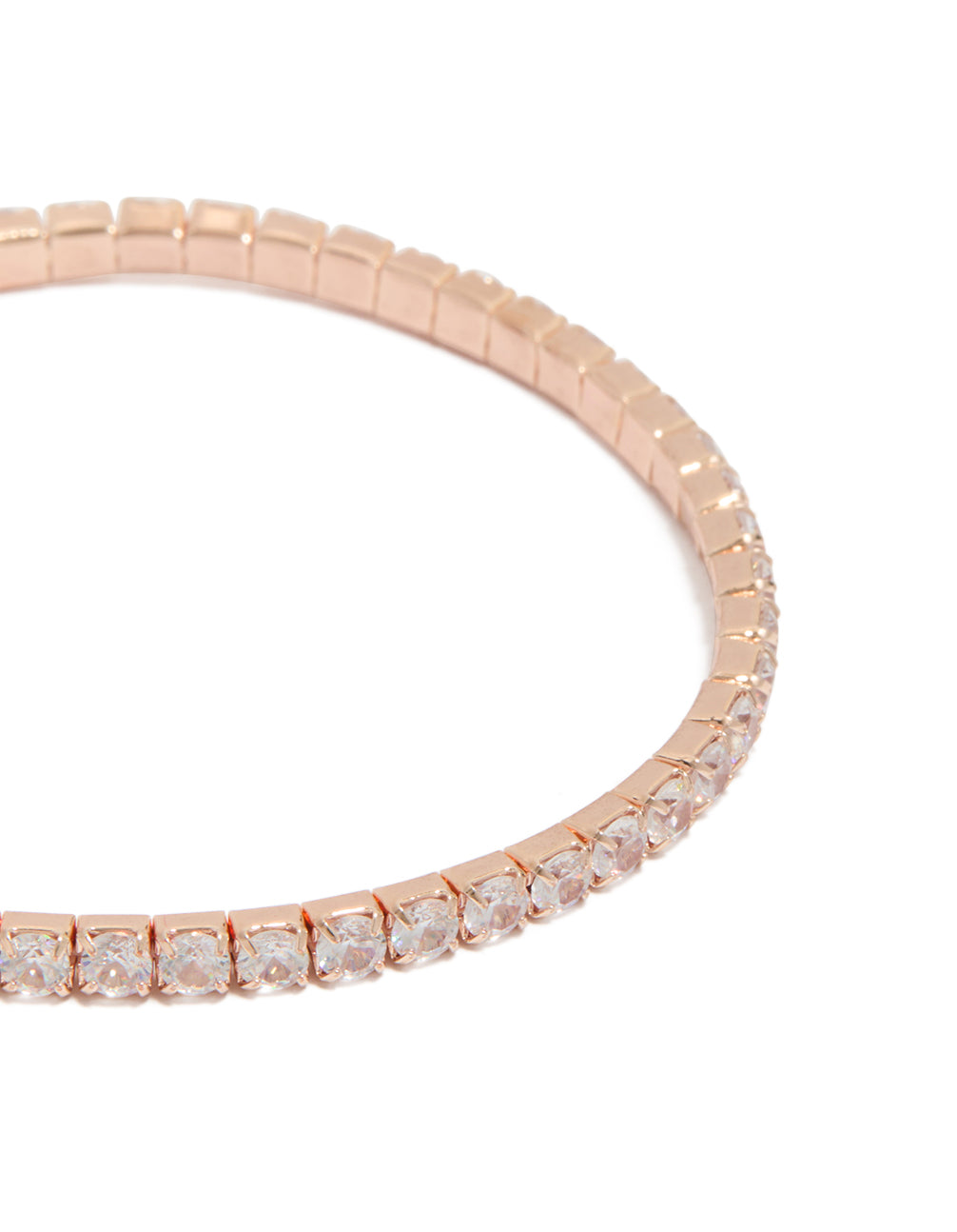 Showcasing rose gold plated cubic zirconia stretch tennis bracelets in a 2-pack close up view