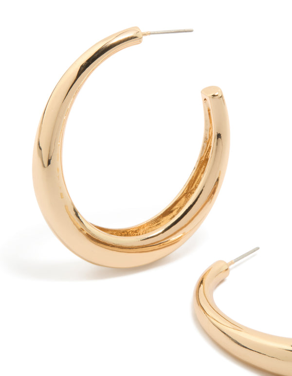 Crafted from gold plain wide hoop earrings with post detail view