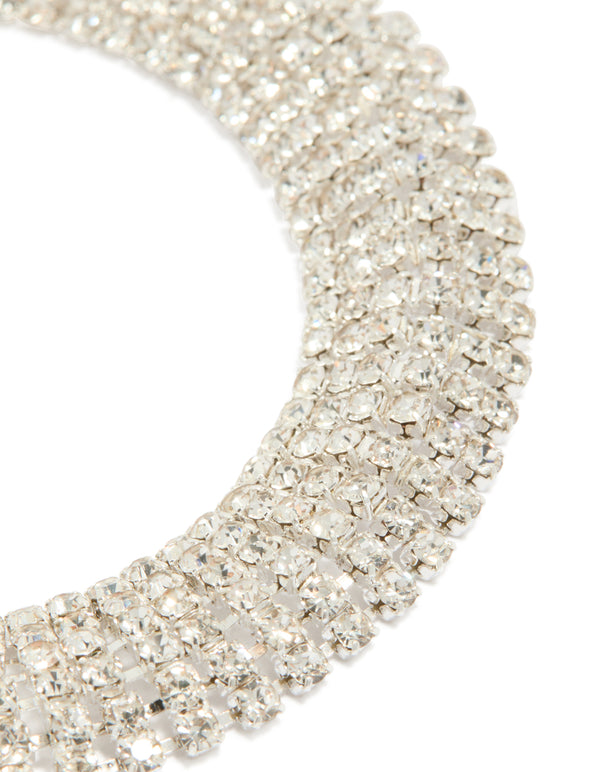 Elegant silver diamante thick flexible bracelet in a chunky design close up view