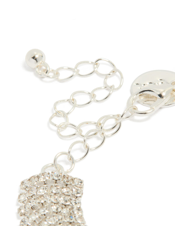 Beautiful silver diamante thick flexible bracelet in a chunky style closure detail view