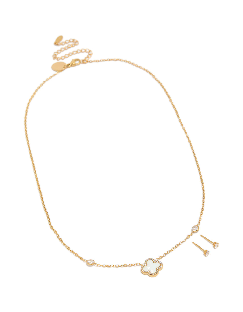 Waterproof Gold Plated Stainless Steel Flower Outline Necklace & Earrings Set
