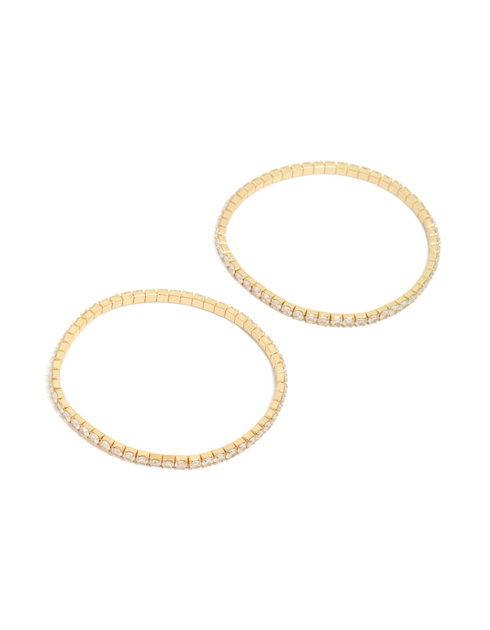 Showcasing gold plated cubic zirconia stretch tennis bracelets in a dainty 2-pack front view