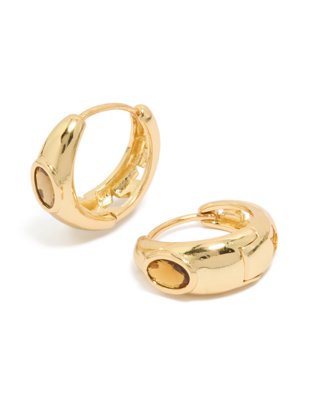 Gold Plated Cubic Zirconia Bezel Chunky Huggie Earrings