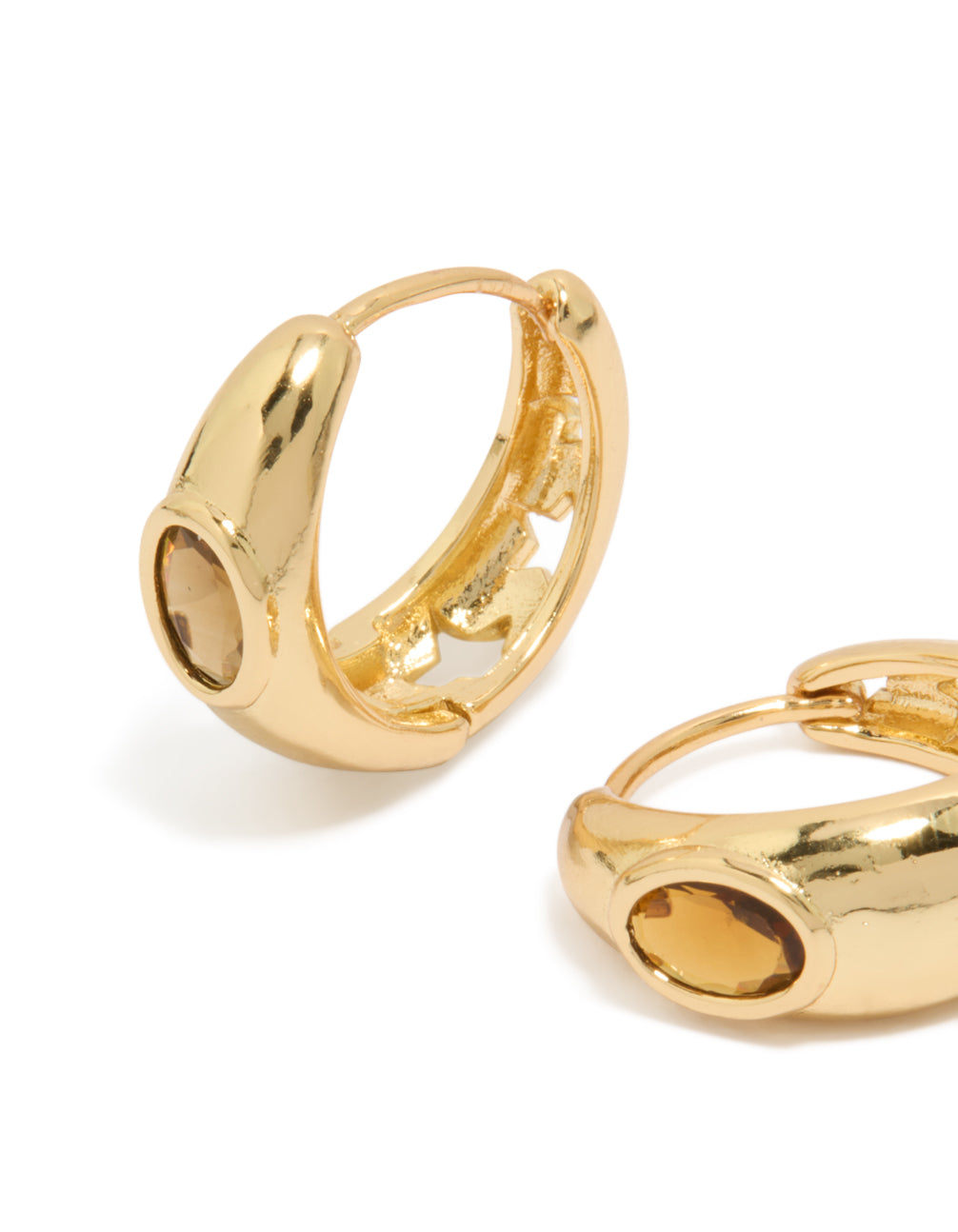 Gold Plated Cubic Zirconia Bezel Chunky Huggie Earrings