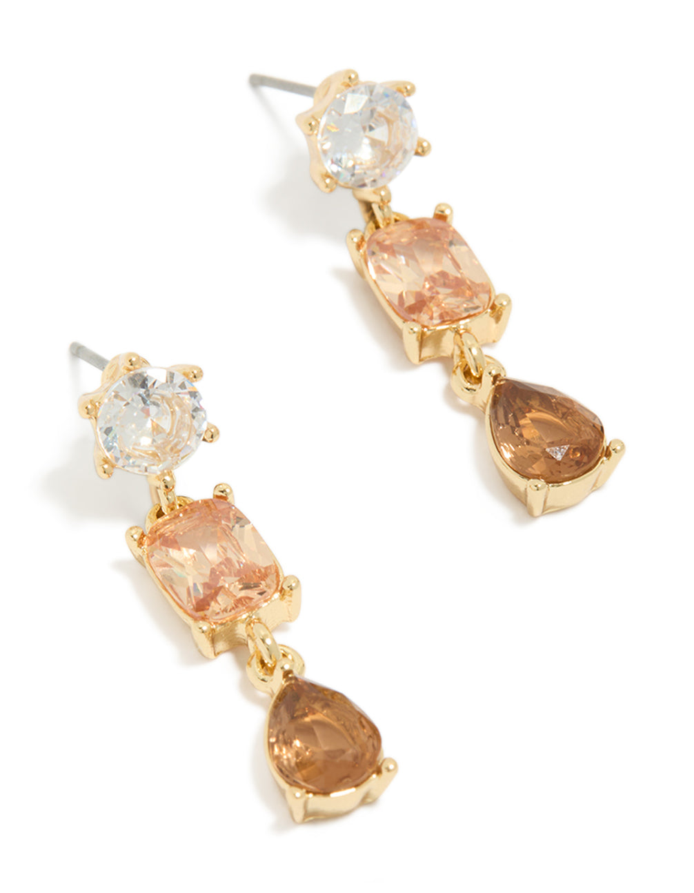 Gold Plated Cognac Toned Cubic Zirconia Drop Earrings