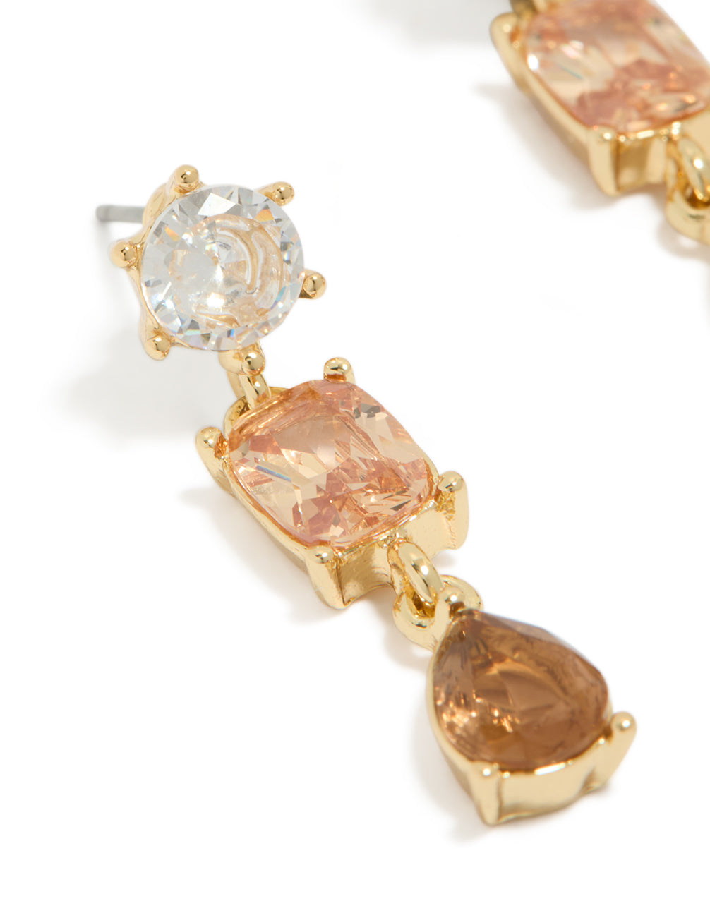 Gold Plated Cognac Toned Cubic Zirconia Drop Earrings