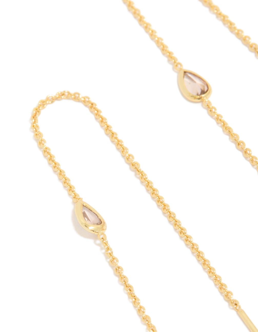 Gold Plated Pink Cubic Zirconia Pear Station Threader Earrings