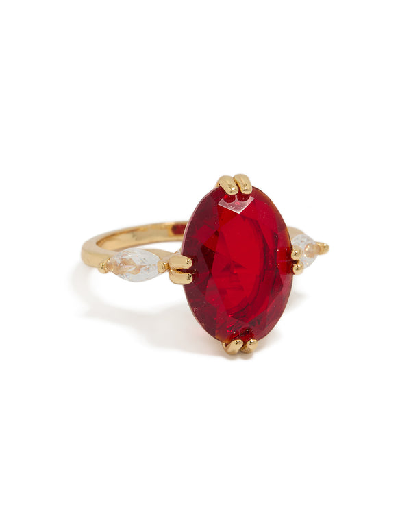 Gold Plated Cubic Zirconia Large Red Oval Statement Ring