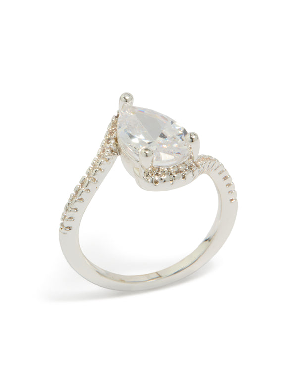 Silver Plated Pear Cubic Zirconia Engagement Ring