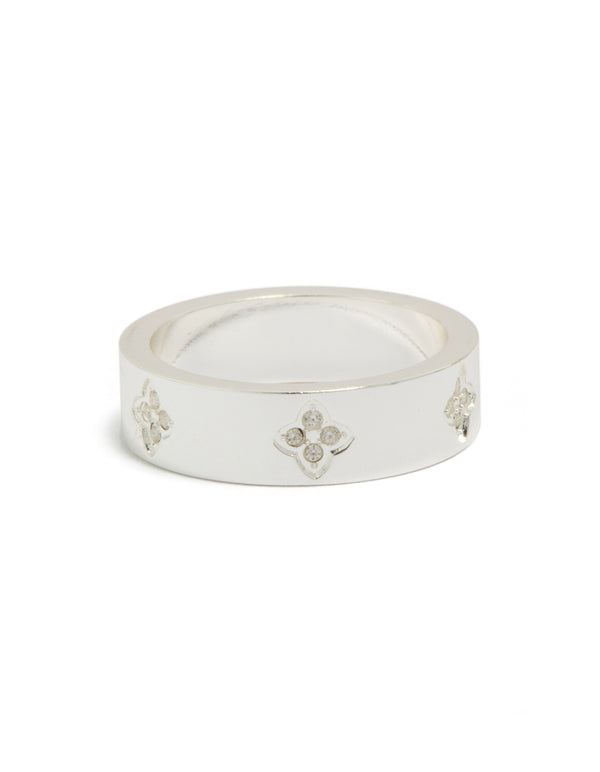 Waterproof Stainless Steel Cubic Zirconia Flowers Band Ring