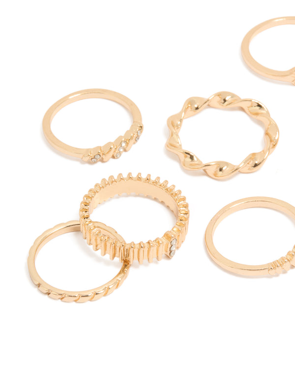 Gold Signet & Ribbed Rings 10-Pack