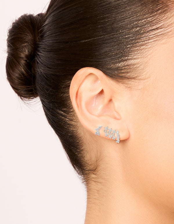 Silver Plated Cubic Zirconia Mini Trio Stud & Huggie Earrings 3-Pack