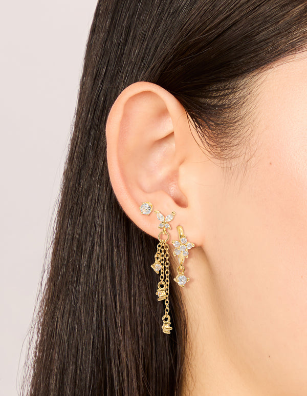 Gold Plated Cubic Zirconia Butterfly Chain & Stud Earrings 3-Pack