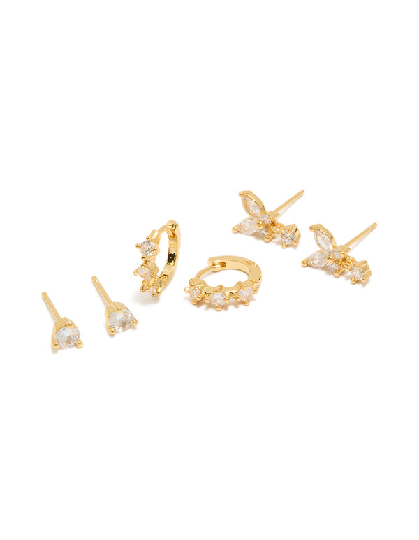 Gold Plated Mini Butterfly Hoop Earrings 3-Pack