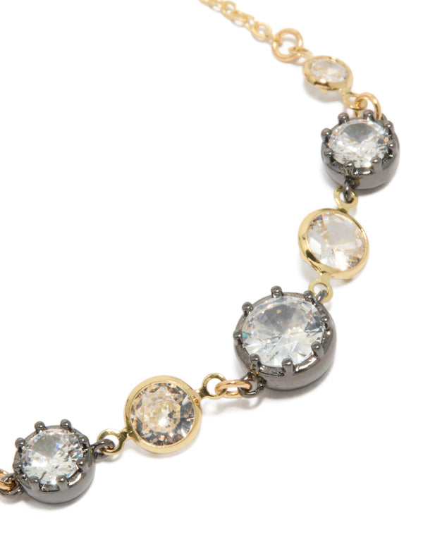 Mixed Metal Plated Cubic Zirconias Toggle Bracelet