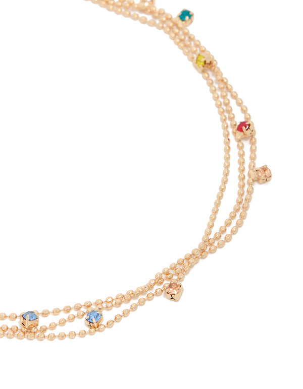 Gold Multicoloured Cubic Zirconias Droplet Layered Anklet