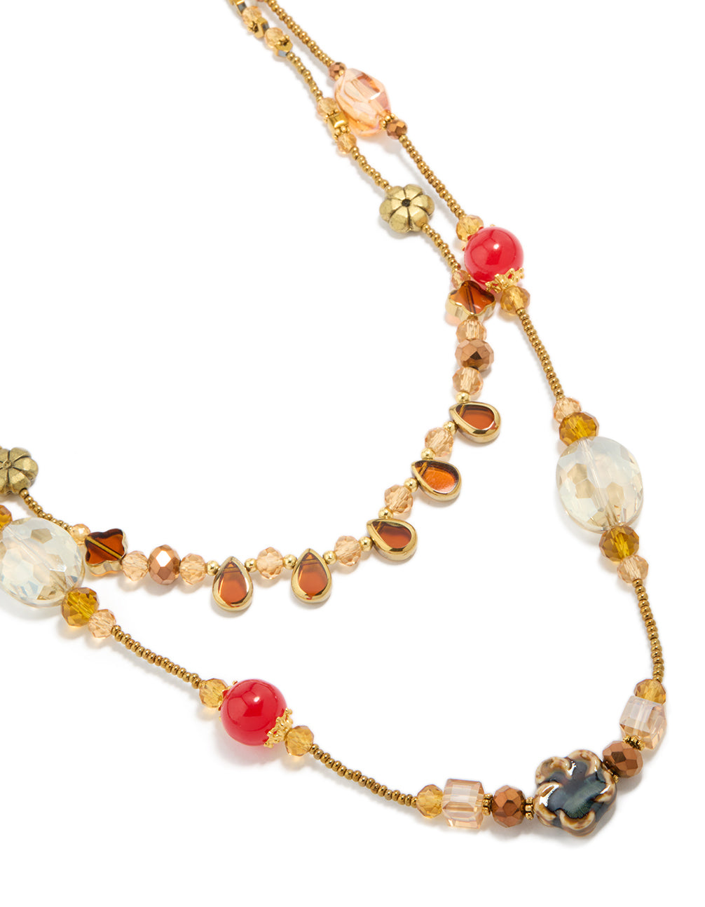 Gold Long Acrylic & Glass Stone Beaded Necklace