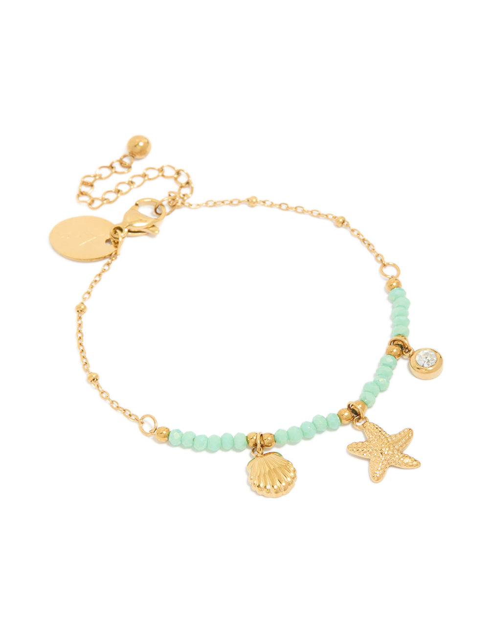 Tweens Gold Plated Stainless Steel Sea Motif Charm Beaded Bracelet