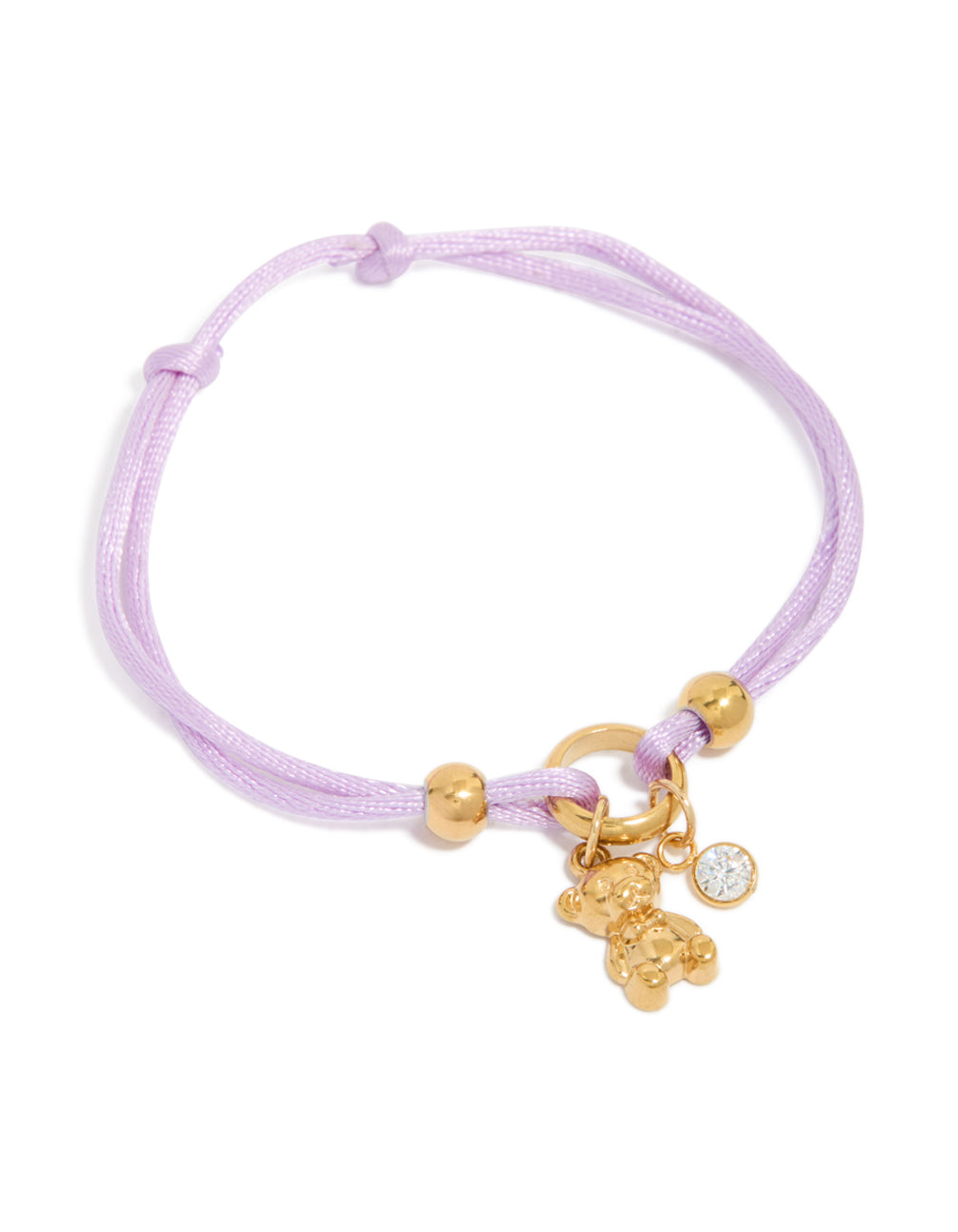 Tweens Waterproof Gold Plated Stainless Steel Lilac Cord Bear & Cubic Zirconia Toggle Bracelet