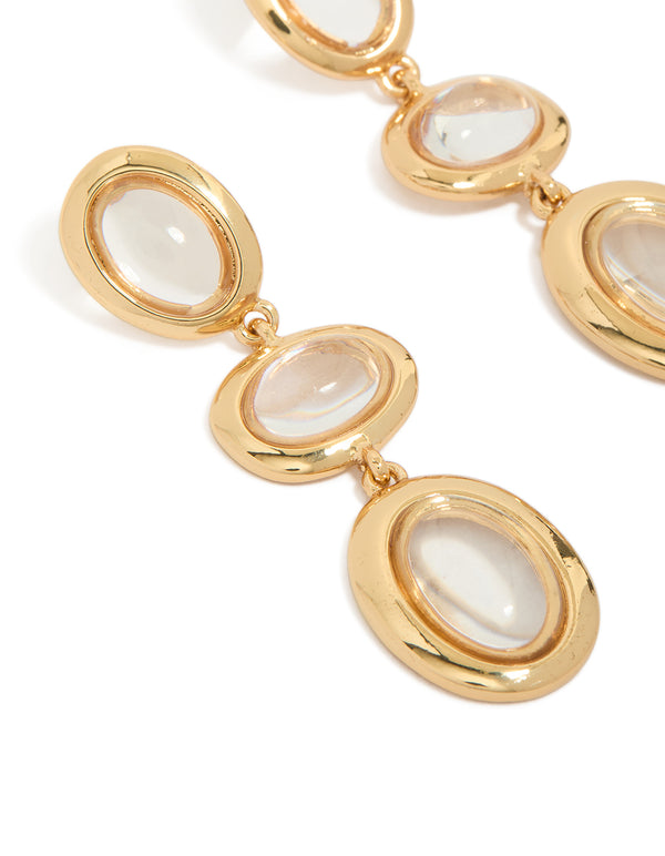 Gold Plated Statement Clear Circle Drop Earrings