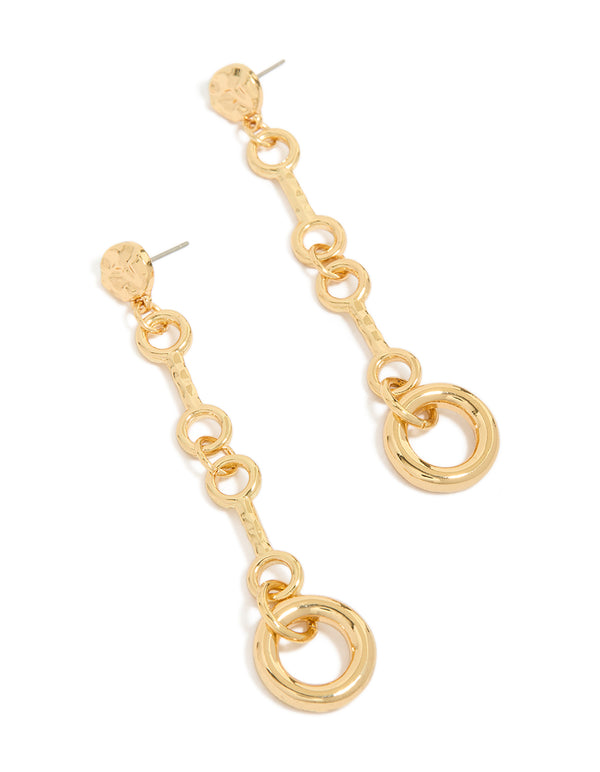 Gold Plated Molten Chain Long Drop Earrings