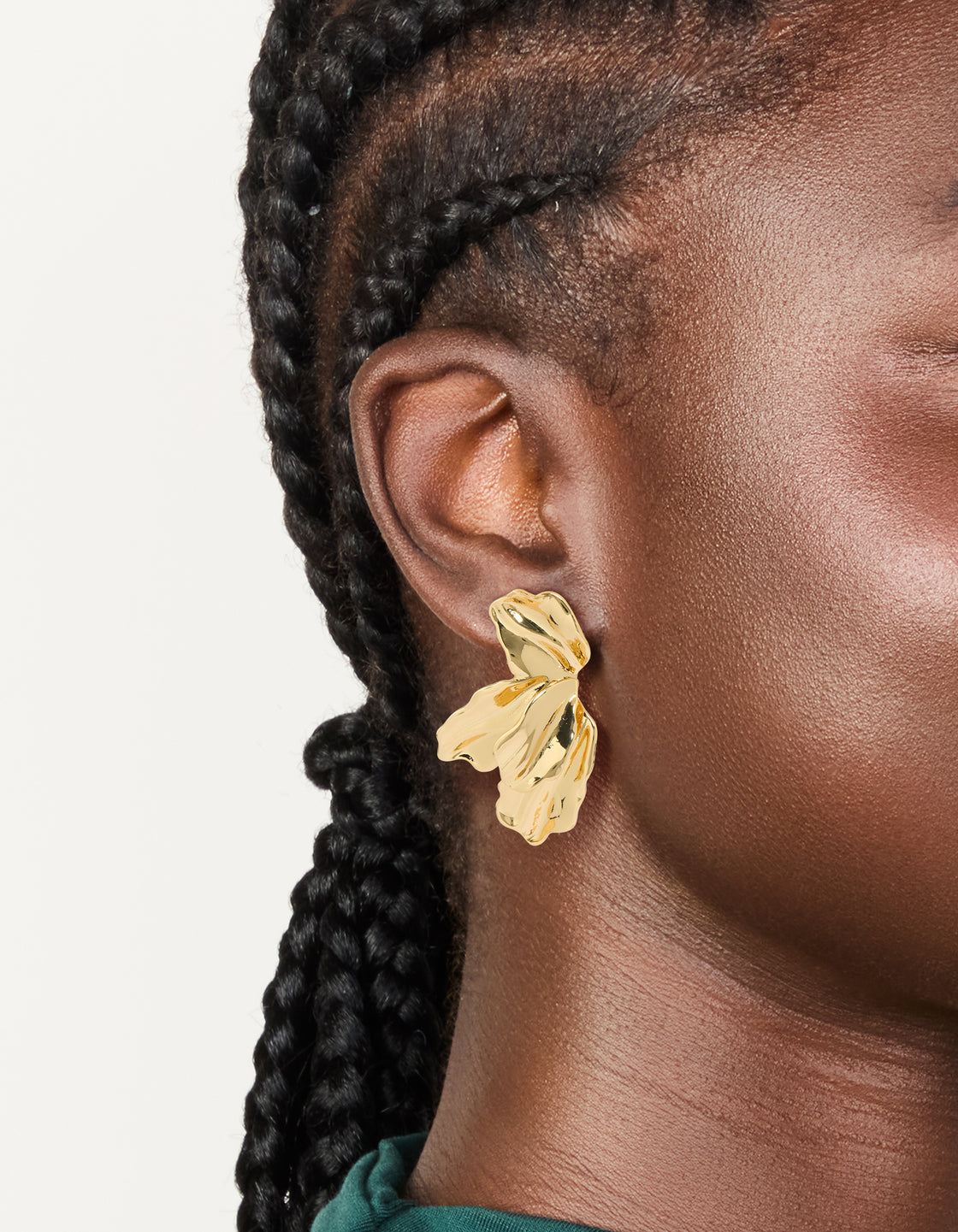 Gold Plated Organic Half Flower Statement Earrings