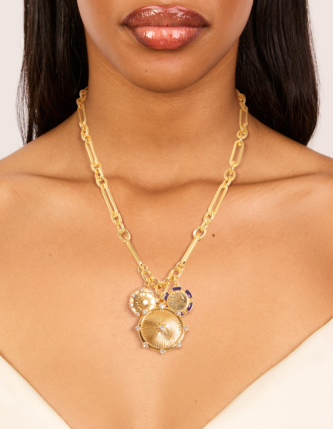Gold Plated Paperclip Chain Charms Necklace