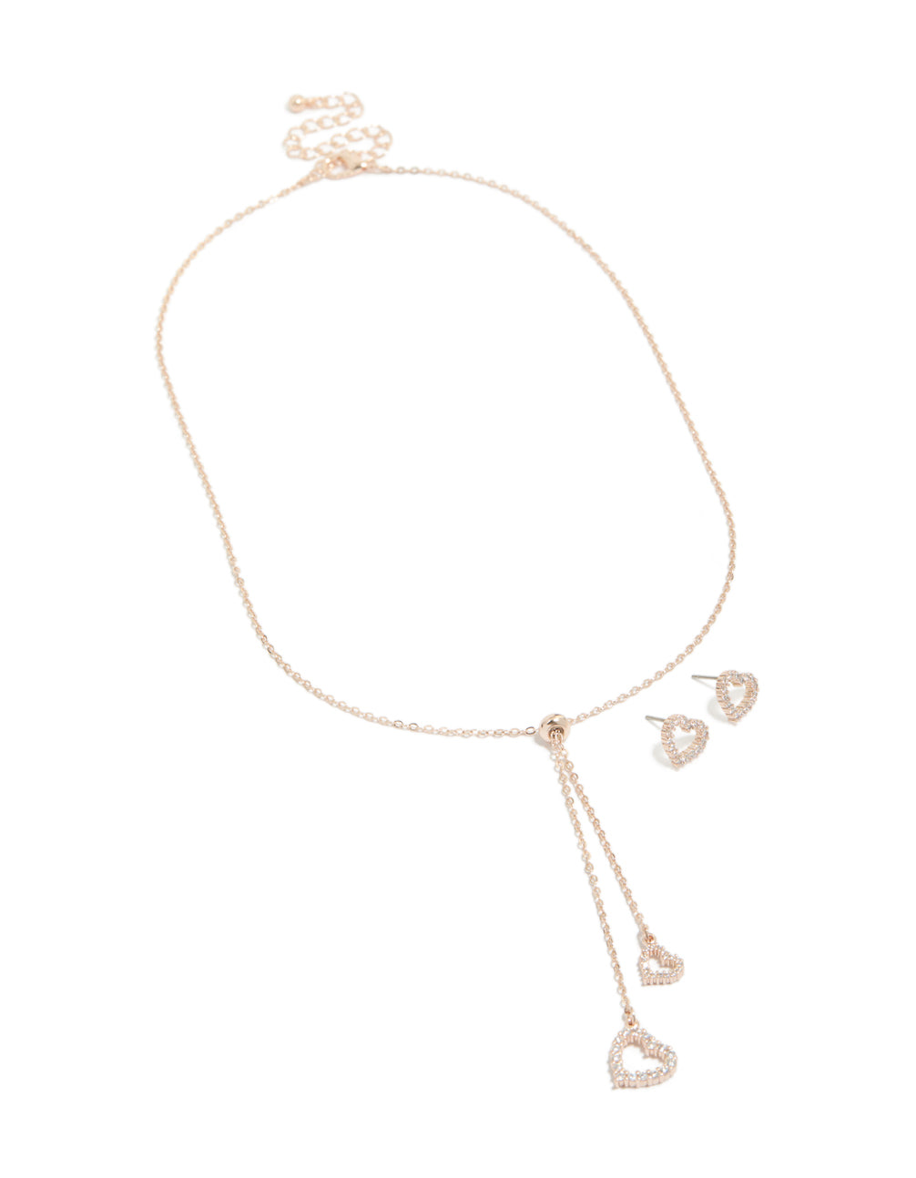 Rose Gold Plated Pave Open Heart Earring & Necklace Set