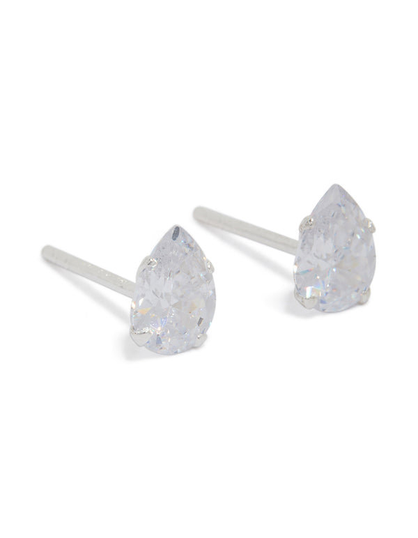 Sterling Silver Cubic Zirconia Pear Stud Earrings
