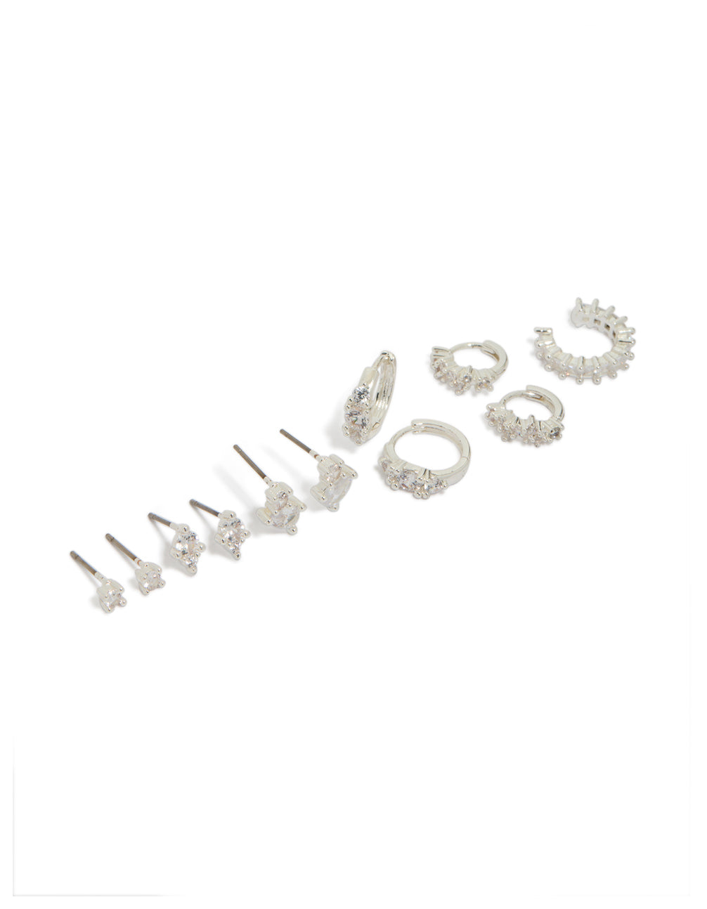 Discover the Silver Plated Classic Dainty Earrings Gift Set featuring multiple styles in a front view